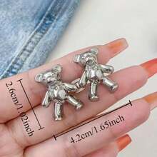 2pcs Gold Cartoon Bear Pants Buttons, Detachable Metal Waist Buttons Without Sewing
