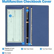 Premium Leather Checkbook Cover For Men And Women Checkbook Holder Wallet RFID Blocking - 藍色復古 - 查看 2