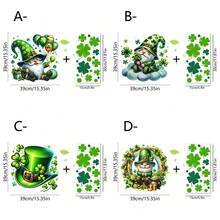 1/4pcs St. Patricks Day Window Clings Green Gnome With Pot Of Gold And Shamrock Static Sticker For Living Room Storefront Glass Home Irish Holiday Decoration Reusable DIY Ornament - Multicolor - View 14