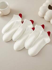 6 Pairs Women's Socks, Valentine's Day Red Heart Short Socks, White Socks, Suitable For Any Shoes - White - View 4