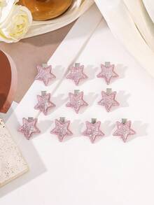 10pcs Cute Pink Glitter Star Hair Clips