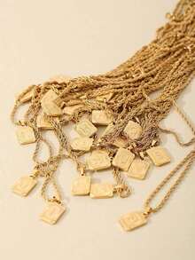 1件男士不锈钢金色扭链项链，配方形字母吊坠，A-Z字母首饰 - 金黃色 - 查看 3