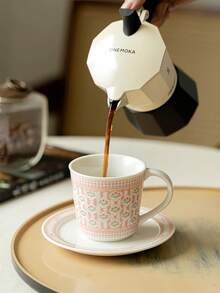 A Set Of Turkish Pink Sunflower Ceramic Cups And Saucers, Coffee Cups And Saucers, Afternoon Tea Cups And Saucers, Suitable For Daily Use, Home, Restaurant, Office, Gifts, Holiday Gifts. - Multicolor - View 5