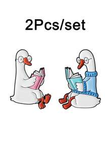 1pc/Set Silly Goose Reading Brooch Enamel Pins Cartoon Cute Couple Goose Reading Brooches Backpack Lapel Badge Jewelry Gift For Friends - Multicolor - View 15