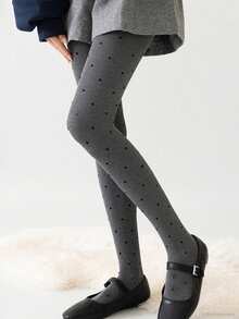 Grey & Black Polka Dot Tights/Leggings - Women's Opaque Thigh High Socks, Suitable For Autumn And Cold Weather Wear