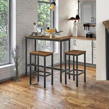 Bar Table And Chairs Set, Dining Table Set, Bar Kitchen Table With Stools Set Of 2, Steel - Ebony Black and Ink Black - View 7