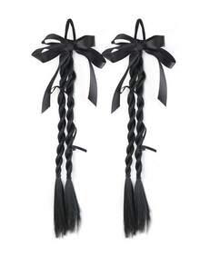 Một bộ tóc giả bện cho trẻ em kèm nơ, kiểu tóc bện xoắn, phụ kiện tóc dễ thương, tóc đuôi ngựa đôi, tóc tết kiểu dreadlocks và băng đô nhảy jazz. - Nhiều màu - Xem 10