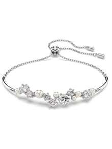 1pc Fashionable Faux Pearl & Crystal Necklace Bracelet Set, Versatile & Elegant Women Bracelet - Silver - View 6