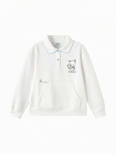 Balabala Sanrio Tween Girl Half-Zip Sweatshirt, Hello Kitty & Friends Print, Easy Wear Design, Lightweight Comfort, Spring School Style
