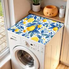 1件复古柠檬图案印花洗衣机防尘垫，橡胶软底，洗衣房配件，洗衣机顶部保护垫，速干，冰箱防尘罩，咖啡机台面吸水垫，硅藻土沥水垫，现代洗衣房和厨房电器洗衣机和烘干机防尘罩，家居装饰，厨房和餐厅装饰
