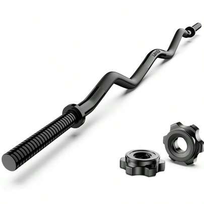 EZ Curl Bar Weight Lifting Bar, 1inch Curling Bars For Weight Lifting, Barbell Bar For Hip Thrusts Squats Lunges For Gym And Home, With 2 Star Double Risk Starnuts 220lb Weight Capacity