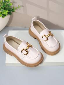 Chaussures plates pour enfants, chaussures décontractées pour filles, patchwork de couleurs, chaussures à semelle épaisse, mocassins antidérapants à bout rond pour étudiants, toutes saisons - Beige - Voir 6