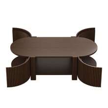 MERAX Oval Fluted Coffee Table With Storage For Living Room, Rubber Solid Wood, 1 Shelf & 2 Open Storage Doors, 47", Walnut - 核桃 - 查看 9
