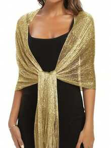 1件伊斯兰头巾包头巾时尚亮丽大披肩沙滩巾防晒披肩头巾金银色闪亮围巾女士蕾丝流苏派对晚礼服围巾 - 彩色 - 查看 7