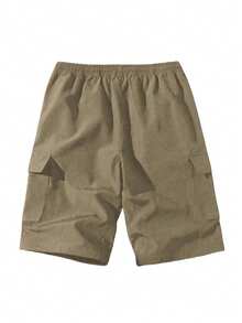Quần short cargo nam dáng casual, nhiều màu sắc, chất liệu polyester, dây rút eo, dây đeo vai điều chỉnh được, nhiều túi, phù hợp cho phòng tập gym, các hoạt động thường ngày, có thể giặt, vải bền chắc, quần short thể thao lý tưởng cho bố và bạn trai mùa tựu trường, quà Giáng sinh hoàn hảo cho người yêu thể thao. - màu nâu - Xem 2