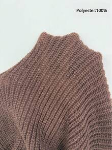 轻盈保暖针织套头毛衣，宽松版型，聚酯纤维面料，休闲学院风，男女皆宜，长袖，落肩设计，简约圆领，适合秋冬季穿着。 - 棕色 - 查看 6