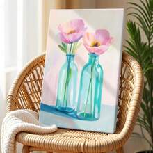 1pc Valentine Wall Art, Token Of Love, A Pink Wooden Framed Wall Art, Wrapped Canvas Vintage Prints Poster, Vases, Pink Flower, Purple Flower, Home Living Room Bedroom Ofice Wall Decor, Birthday Party Decor, Hanging Hardware Included - Wrapped Framed Canvas, Vertical - Lienzo enmarcado - Ver 5