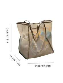 女士大容量轻便可折叠沙滩旅行包 - 透气网眼尼龙手提包、便携单肩包、轻便旅行沙滩包、通勤时尚多功能手提包、多功能购物袋、收纳袋，适合健身、游泳、旅行、商务、夏季、度假、日常使用 - 多种颜色可选（手提或肩背） - 彩色 - 查看 10