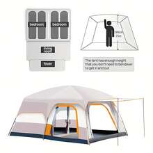 LOVEWE 4-6 Person Automatic Quick Opening And Closing Camp Tent ,Double Layers Oversize 2 Rooms,Thickened Rainproof ,Outdoor Family Camp Tour Equipment - 米色 - 查看 2