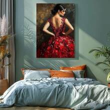 1pc Mexico Wall Art, Winter Wall Art, Christmas Decorations Framed Wall Art, Wrapped Canvas Poster Vintage Prints, Woman In Red Dress, Floral Pattern, Abstract Painting - Abstract, Abstract, Contemporary, Modern Style, Perfect Gift Decor, Wall Art for Living Room Bedroom Office, Hanging Hardware Included - Wrapped Framed Canvas, Vertical - Lienzo enmarcado - Ver 8