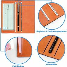 Premium Leather Checkbook Cover For Men And Women Checkbook Holder Wallet RFID Blocking - 橘色 - 查看 3