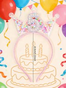 1pc Girls' Crown Birthday Headband, Suitable For 1-5 Years Old, Decorated With Sequins, Pearls And Rhinestones, Sweet Princess Style Hair Accessory, Birthday Party Gift For Girls - Multicolor - View 7