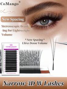 CoMango 12 Pcs C-Curl 3D Lashes, Closely Spaced, 3D W-Shape Lash Extensions, 0.07/0.1mm Pre-Made Fluffy Fan Lashes, Natural Soft Narrow 3D W-Shaped Lashes - C - View 2