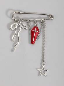 Fashion Star Cross Brooch, Bow, Bag Charm, Shoe Accessory - Red - View 1
