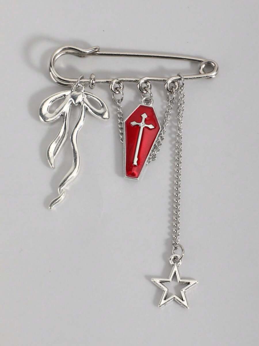 Fashion Star Cross Brooch, Bow, Bag Charm, Shoe Accessory - Red - View 1