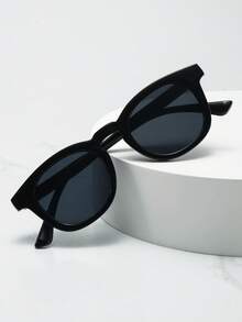 1pc Unisex Retro Oval Small Frame Minimalist Stylish Fashion Fashion Glasses, Suitable For Travel, Casual, Party, Daily Wear - Black Frame Gray Film - View 3