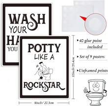 9-Piece Funny Bathroom Wall Art Set, Vintage Style Restroom Decor, Unframed Prints, Black Font - Black Font - View 2