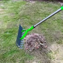 Curved Teeth Thatch Rake Lawn Dethatcher Rake For Cleaning Dead Grass With Rod F - Green - View 9