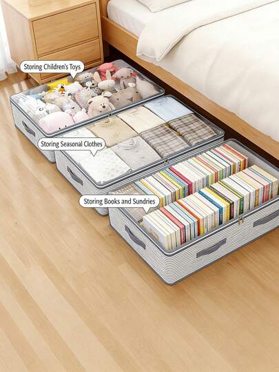 Förvaringspåsar för sängklädsel, lådliknande garderobspåsar, förvaringslösningar för tygquilts, platta, dammtäta, fukttäta, förtjockade non-woven tyg med dragkedja, vikbara förvaringspåsar, lämpliga för förvaring av täcken på hösten, vintern och sommaren, och för förvaring av kläder under sängen. Ett måste för hösten, dessa väskor är perfekta för förvaring av täcken, kläder och andra föremål.