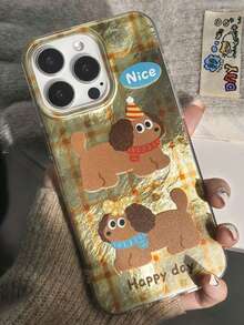 1pc Glacier Pattern Dog Anti-Fall Full Coverage Phone Case Protective Cover For IPhone 11/12/13/14/15/16/17/Pro Max - Khaki - View 3