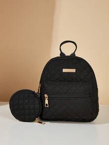 1 Set Girls' Quilted Classic Backpack With Coin Purse, 2pcs Fashionable Backpack Set, Great Gift - Multicolor - View 19