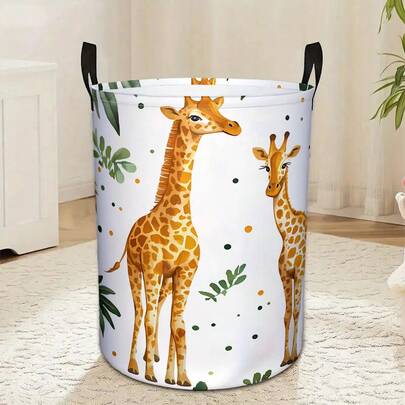 1pc, Giraffes Animals Laundry Basket Large Laundry Hamper Clothes Basket With Handles Basket Organizer Washing Bin For Bathroom Home Travel