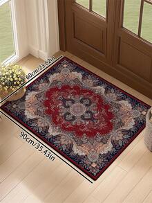 1pc Vintage Distressed Style Rug, Red Bohemian Moroccan Polyester Fiber Comfortable Rectangular Easy Care Washable Area Carpet, Suitable For Living Room, Hallway, Bedside, Sitting Room, Bedroom, Home Decor