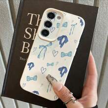 1pc TPU Material Soft Light Blue Bow Heart Pattern Fashionable Phone Case Compatible With Samsung A05s, A12, A13, A14, A14 4G, A15, A21s, A23, A25, A32, A32 5G, A34, A35, A50s, A51, A52, A53, A54, A55, A71, A72, A73, S10, S20 FE, S20 Ultra, S21 Ultra, S22, S22 Plus, S23, S24, Redmi 10C, 12C, Note 10, 11, 12, 13, Pro Plus, Note 8, 9 Pro, Full Protective Soft Phone Cover - White - View 3