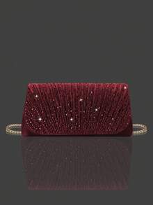 Shiny Rhinestone Flap Evening Bag Party Bag, Elegant And Fashionable Pleated Clutch Prom Bag, With Shiny Rhinestone Jewelry Two Pieces Set, Rhinestone Pendant Necklace, Earrings, Bracelet, Paired With A Luxurious Sequin Evening Gown, Suitable For Parties, Dinners, Gatherings, Dances, Weddings.