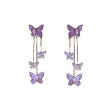 Purple Crystal Butterfly Earrings For Women, Light Luxury, High-End Feel, Elegant And Simple Long Tassel Earrings - 圖片色 - 查看 5