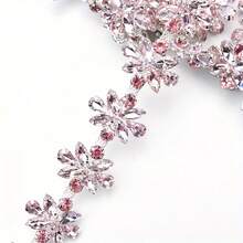 1 Yard Colorful Horse Eye Glass Rhinestone Chain Shiny Sparkling Fashion Trimming Rhinestone Lace Rhinestone Tassel Premium DIY Embellishment Accessories Perfect For Bridal Dress Evening Gown Wedding Outfit Party Costume Garment Decoration - Lake Blue - View 4