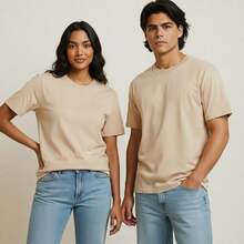 Camiseta Branca Lisa Básica De Algodão Estilo E Conforto - Bege - Visão 3