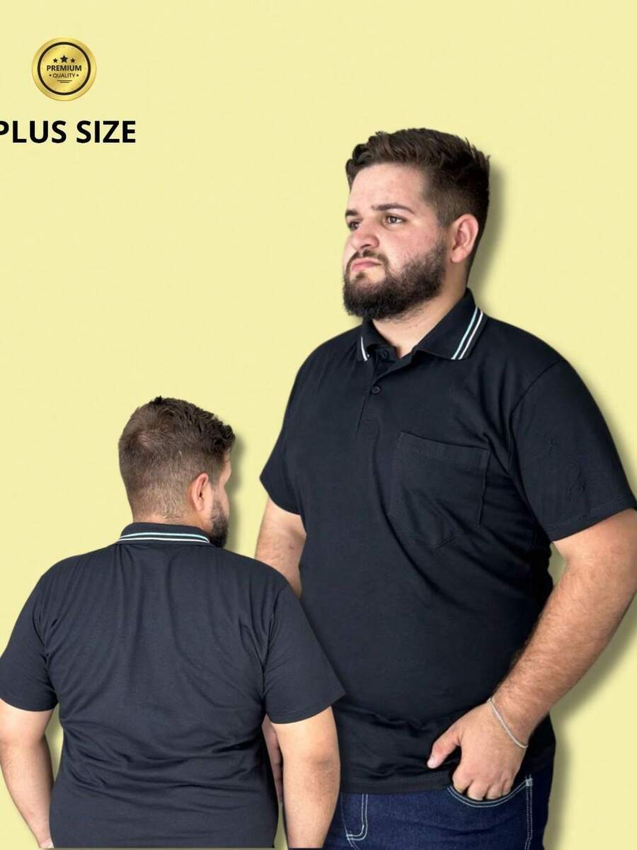 Stylish Men's Plus Size Polo Shirt For Summer - Negro - Ver 1