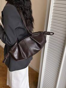 新款时尚优雅多功能褶皱抽绳云翼单肩包 - 咖啡 - 查看 3