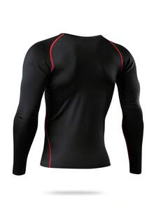 1pc Men's Compression Long Sleeve Breathable Quick-Dry Fitness Top, Tight Core Workout Base Layer, Moisture-Wicking Black - Black - View 3