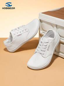 HOBIBEAR 男女通用时尚运动鞋，软底舒适简约平底鞋，系带四季情侣健身鞋，适合健身、户外、徒步、骑行等活动。 - 白色 - 查看 3