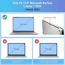 Tuiklol Slim Case For 13.8 Inch Microsoft Surface Laptop 7th Edition 2024 For 13.8\U2018\U2019 Laptop Model: 2036 With Plastic Hard Shell Case + Dust Plug + Screen Protector + Keyboard Cover, Clear Black - Màu A - Xem 2