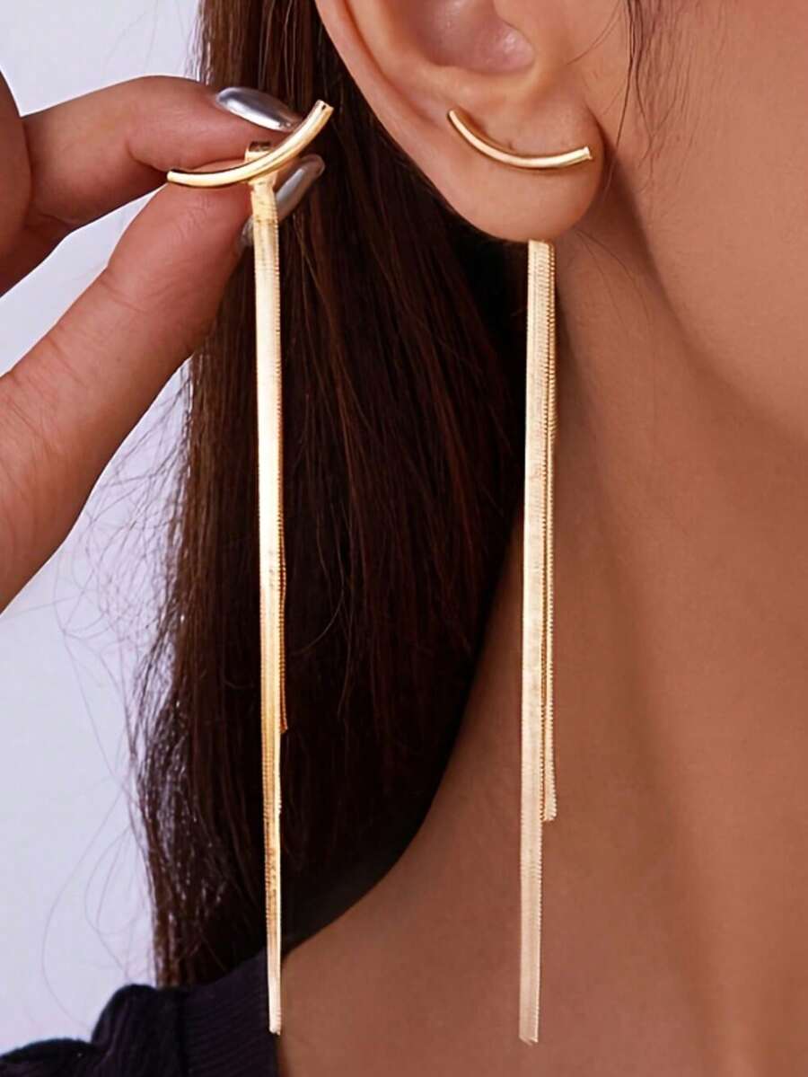 1 Pair Fashionable Tassel Dangle Earrings, Unique Design Exaggerated Elegant Earrings, European Style Jewelry For Women - Gold - View 1