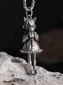 1件可爱动漫人物甜心女孩猫耳吊坠项链，抱着娃娃，独特魅力创意饰品，男女皆宜 - 時尚 - 查看 3