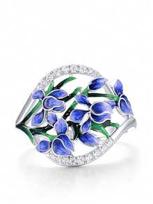 1件优雅时尚油画兰花小清新女士戒指礼品（无盒） - 戒指 - 查看 3